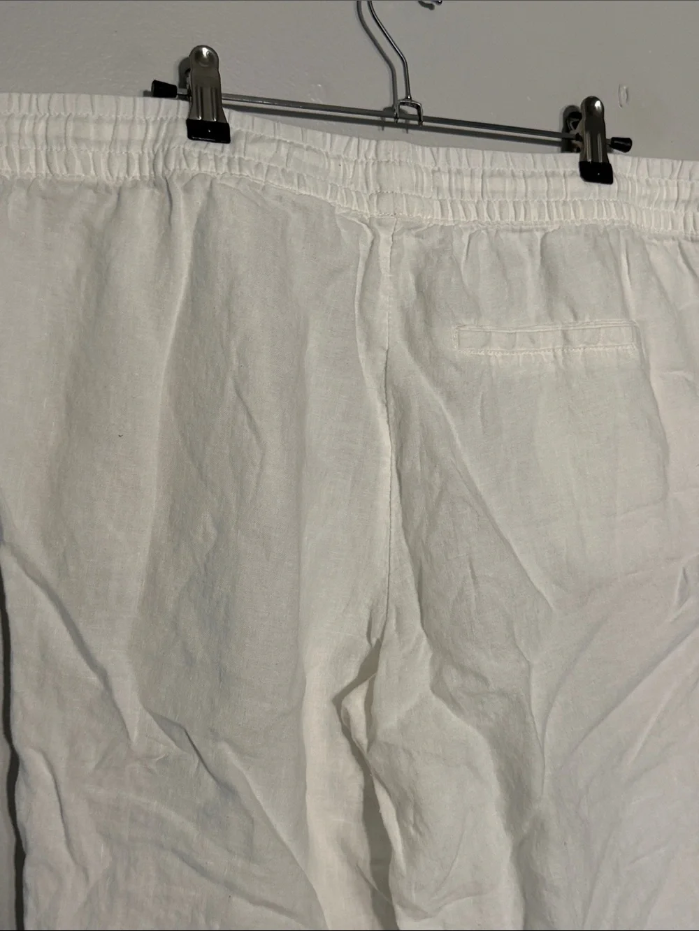 H&M White Cropped Drawstring Linen-Blend Pants